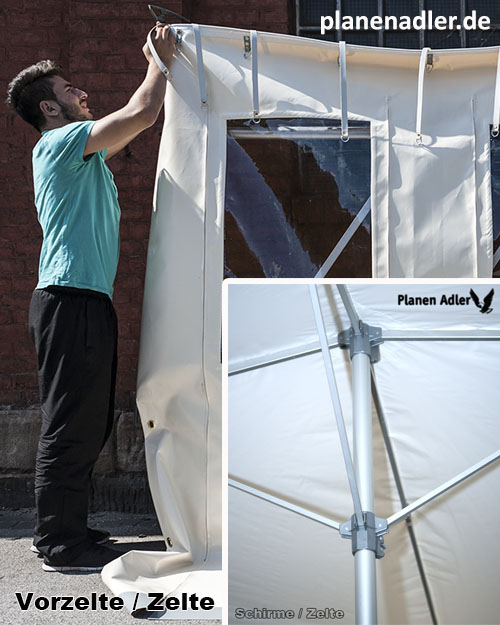 Vorzelte, Zelte, Vorhänge, Schirme